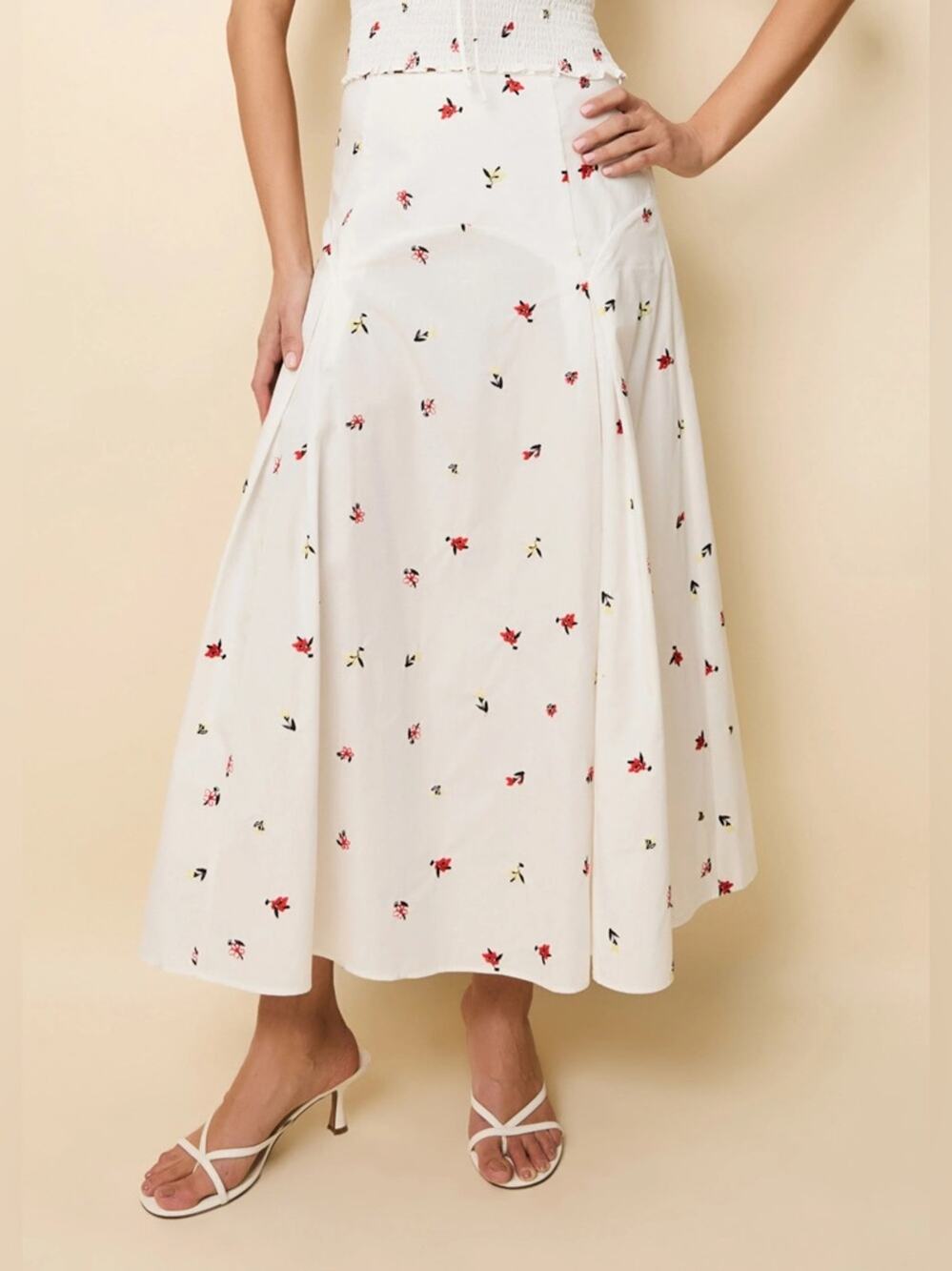 Solid & Striped Gael Skirt Poplin Embroidered Floral Optic White M